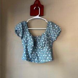 Laura Ashley X Lucky Brand Collab Blue Floral Crop Top S NWT